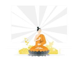 buddha purnima augura i saluti con l'illustrazione di buddha e loto vettore