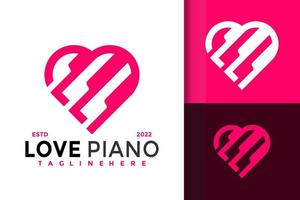 design del logo del pianoforte d'amore, vettore dei loghi dell'identità del marchio, logo moderno, modello di illustrazione vettoriale dei disegni del logo