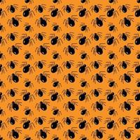 modello di halloween senza soluzione di continuità di ragni su uno sfondo arancione. trama ripetuta. campione. vettore