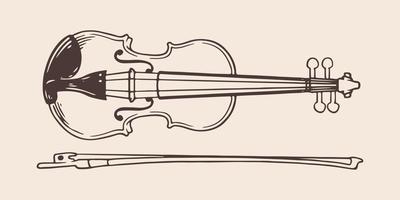 violino vintage disegnato a mano in stile vintage inciso vettore