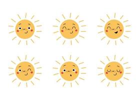 set di emoticon. carino emoji del sole. vettore