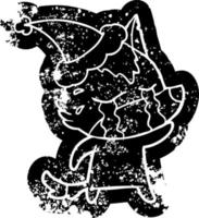 icona angosciata del fumetto di un lupo che piange con il cappello di Babbo Natale vettore