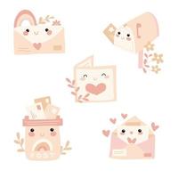 set di corrispondenza per posta kawaii. clip art. vettore