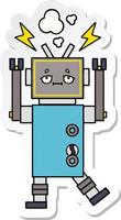 adesivo di un simpatico cartone animato robot malfunzionante vettore