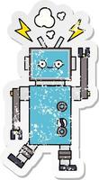 adesivo angosciato di un simpatico robot danzante dei cartoni animati vettore