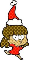 illustrazione in stile fumetto di una ragazza che fischietta che indossa il cappello di Babbo Natale vettore