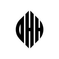 design del logo della lettera del cerchio dhh con forma circolare ed ellittica. dhh lettere ellittiche con stile tipografico. le tre iniziali formano un logo circolare. dhh cerchio emblema astratto monogramma lettera marchio vettore. vettore