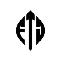 ftj cerchio lettera logo design con cerchio ed ellisse. ftj lettere ellittiche con stile tipografico. le tre iniziali formano un logo circolare. ftj cerchio emblema astratto monogramma lettera marchio vettore. vettore