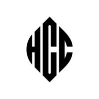 design del logo della lettera del cerchio hcc con forma circolare ed ellittica. lettere ellittiche hcc con stile tipografico. le tre iniziali formano un logo circolare. vettore del segno della lettera del monogramma astratto dell'emblema del cerchio di hcc.