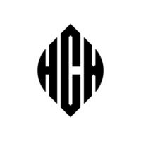 design del logo della lettera del cerchio hcx con forma circolare ed ellittica. lettere ellittiche hcx con stile tipografico. le tre iniziali formano un logo circolare. vettore del segno della lettera del monogramma astratto dell'emblema del cerchio hcx.
