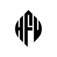 design del logo della lettera del cerchio hfv con forma circolare ed ellittica. lettere ellittiche hfv con stile tipografico. le tre iniziali formano un logo circolare. vettore del segno della lettera del monogramma astratto dell'emblema del cerchio hfv.