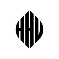 design del logo della lettera del cerchio hhu con forma circolare ed ellittica. hhu lettere ellittiche con stile tipografico. le tre iniziali formano un logo circolare. hhu cerchio emblema astratto monogramma lettera marchio vettore. vettore
