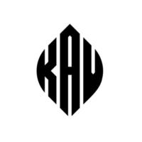 design del logo della lettera del cerchio kav con forma circolare ed ellittica. lettere di ellisse kav con stile tipografico. le tre iniziali formano un logo circolare. kav cerchio emblema astratto monogramma lettera marchio vettore. vettore