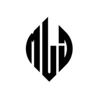 design del logo della lettera del cerchio mlj con forma circolare ed ellittica. mlj lettere ellittiche con stile tipografico. le tre iniziali formano un logo circolare. vettore del segno della lettera del monogramma astratto dell'emblema del cerchio di mlj.