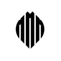 design del logo della lettera del cerchio mmm con forma circolare ed ellittica. mmm lettere ellittiche con stile tipografico. le tre iniziali formano un logo circolare. mmm cerchio emblema astratto monogramma lettera marchio vettore. vettore