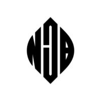 design del logo della lettera del cerchio njb con forma circolare ed ellittica. njb lettere ellittiche con stile tipografico. le tre iniziali formano un logo circolare. njb cerchio emblema astratto monogramma lettera marchio vettore. vettore