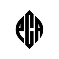 design del logo della lettera del cerchio pca con forma circolare ed ellittica. lettere ellittiche pca con stile tipografico. le tre iniziali formano un logo circolare. vettore del segno della lettera del monogramma astratto dell'emblema del cerchio del pca.