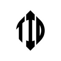 disegno del logo della lettera del cerchio tid con forma circolare ed ellittica. lettere ellittiche tid con stile tipografico. le tre iniziali formano un logo circolare. vettore del segno della lettera del monogramma astratto dell'emblema del cerchio di marea.