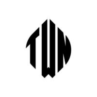 design del logo della lettera del cerchio twn con forma circolare ed ellittica. twn lettere ellittiche con stile tipografico. le tre iniziali formano un logo circolare. twn cerchio emblema astratto monogramma lettera marchio vettore. vettore