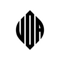 design del logo della lettera del cerchio uda con forma circolare ed ellittica. uda lettere ellittiche con stile tipografico. le tre iniziali formano un logo circolare. uda cerchio emblema astratto monogramma lettera marchio vettore. vettore