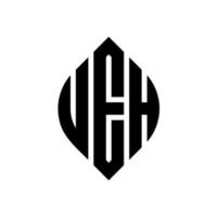 ueh design del logo della lettera del cerchio con forma circolare ed ellittica. ueh lettere ellittiche con stile tipografico. le tre iniziali formano un logo circolare. ueh cerchio emblema astratto monogramma lettera marchio vettore. vettore