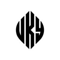 design del logo della lettera del cerchio uk con forma circolare ed ellittica. uky lettere ellittiche con stile tipografico. le tre iniziali formano un logo circolare. uky cerchio emblema astratto monogramma lettera marchio vettore. vettore