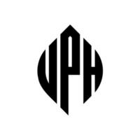 design del logo della lettera del cerchio uph con forma circolare ed ellittica. lettere ellittiche uph con stile tipografico. le tre iniziali formano un logo circolare. uph cerchio emblema astratto monogramma lettera marchio vettore. vettore