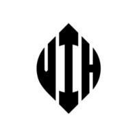 design del logo della lettera del cerchio vih con forma circolare ed ellittica. vih lettere ellittiche con stile tipografico. le tre iniziali formano un logo circolare. vih cerchio emblema astratto monogramma lettera marchio vettore. vettore