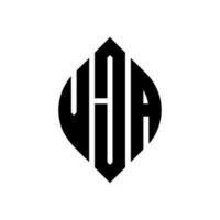 design del logo della lettera del cerchio vja con forma circolare ed ellittica. vja lettere ellittiche con stile tipografico. le tre iniziali formano un logo circolare. vja cerchio emblema astratto monogramma lettera marchio vettore. vettore