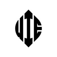 design del logo della lettera del cerchio wie con forma circolare ed ellittica. wie lettere ellittiche con stile tipografico. le tre iniziali formano un logo circolare. vettore del segno della lettera del monogramma astratto dell'emblema del cerchio del wie.