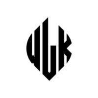 logo lettera cerchio wlk con forma circolare ed ellittica. lettere ellittiche wlk con stile tipografico. le tre iniziali formano un logo circolare. vettore del segno della lettera del monogramma astratto dell'emblema del cerchio di wlk.