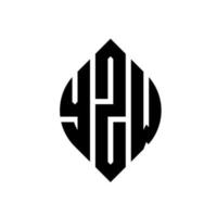 design del logo della lettera del cerchio yzw con forma circolare ed ellittica. yzw lettere ellittiche con stile tipografico. le tre iniziali formano un logo circolare. yzw cerchio emblema astratto monogramma lettera marchio vettore. vettore