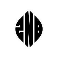 znb design del logo della lettera del cerchio con forma circolare ed ellittica. znb lettere ellittiche con stile tipografico. le tre iniziali formano un logo circolare. znb cerchio emblema astratto monogramma lettera marchio vettore. vettore