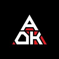design del logo della lettera triangolare aok con forma triangolare. monogramma aok triangolo logo design. modello di logo vettoriale triangolo aok con colore rosso. aok logo triangolare logo semplice, elegante e lussuoso.