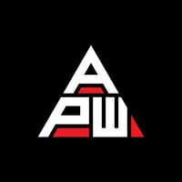 design del logo della lettera del triangolo apw con forma triangolare. monogramma apw triangolo logo design. modello di logo vettoriale triangolo apw con colore rosso. apw logo triangolare logo semplice, elegante e lussuoso.