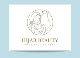 donne musulmane minime creative semplici di arte lineare che indossano il modello di logo dell'emblema dell'hijab per la moda hijab, la moda modesta o la bellezza vettore