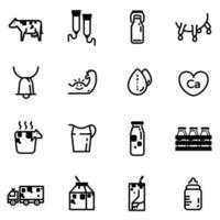 set di icone di latte e prodotti lattiero-caseari vettore