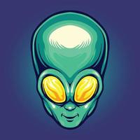 illustrazioni vettoriali della mascotte del logo del fumetto della testa aliena per il tuo logo di lavoro, t-shirt di merchandising, adesivi ed etichette, poster, biglietti d'auguri che fanno pubblicità a società o marchi.