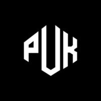 design del logo della lettera puk con forma poligonale. design del logo a forma di poligono e cubo puk. puk esagono logo modello vettoriale colori bianco e nero. monogramma puk, logo aziendale e immobiliare.