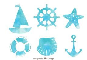 Icone di effetto acquerello nautico vettore
