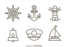 Set di icone di contorno nautico vettore