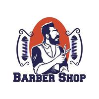 distintivo del logo del negozio di barbiere vintage retrò vettore