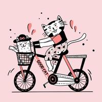 due simpatici gatti in bicicletta vettore