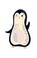 illustrazione vettoriale carino con pinguino isolato su sfondo bianco. personaggio dei cartoni animati in stile semplice disegnato a mano per l'arredamento della scuola materna, vestiti per bambini, decorazioni per baby shower, tessuti, carta da parati.