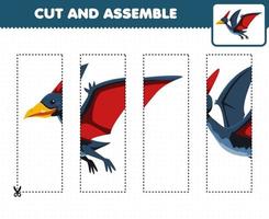 gioco educativo per bambini che praticano il taglio e assemblano il puzzle con il dinosauro preistorico pteranodon dei cartoni animati vettore