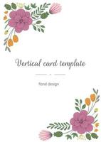 modello di bordo della carta di vettore con elementi d'angolo floreali. design con fiori per cancelleria, lettera, invito, saluto. cornice verticale con angoli decorati.