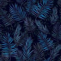 illustrazione di riserva. modello senza cuciture. foglie di palma tropicali su uno sfondo scuro. colore blu classico colore dell'anno 2020. stampa per tessuto, tessuto, carta da parati vettore