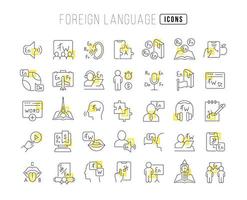 set di icone lineari di lingua straniera vettore