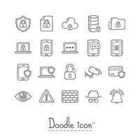 set di icone di sicurezza Doodle vettore