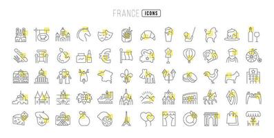 set di icone lineari della francia vettore
